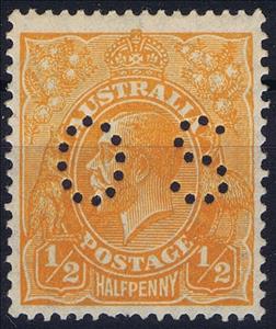 Stamp, King George V, Wmk Multiple Narrow Crown and A, Punctured OS, Australia,  , Birds, Crowns and Coronets, Famous People, Heads of State, Kangaroos, Kings, Men, Royalty