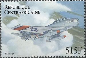 Stamp, North American F-86 "Sabre Jet", Central African Republic,  , Air Forces, Aircraft, Aviation