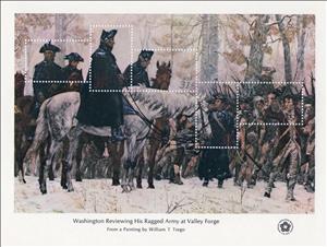 Souvenir Sheet, Washington Reviewing His Army at Valley Forge, by Trego, United States of America,  