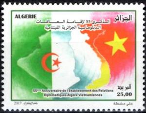 Stamp, 55th Anniversary of Diplomatic Relations With Vietnam, Algeria,  , Anniversaries and Jubilees, Diplomacy, Flags, Maps