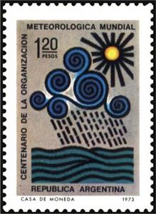 Stamp, Weather Phenomena, Argentina,  , Anniversaries and Jubilees, Meteorology, Organizations