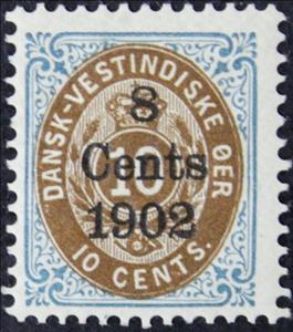 Stamp, Numeral type surcharged, Danish West Indies,  , Crowns and Coronets, Numbers