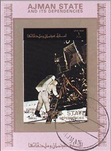 Souvenir Sheet, Astronaut enters the Moon, Ajman,  , Space Traveling, Spacecrafts