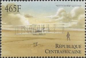 Stamp, Wright Brothers Aeroplane "Kitty Hawk" (17.12.1903), Central African Republic,  , Aircraft, Aviation