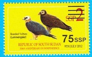 2017 Surcharges on 2012 Birds of South Sudan Stamp