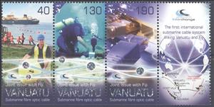 Se-tenant, Inauguration of Vanuatu-Fiji Underwater Cable, Vanuatu,  , Joint Issues, Passenger-ships, Sea Life, Telecommunication