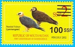 2017 Surcharges on 2012 Birds of South Sudan Stamp