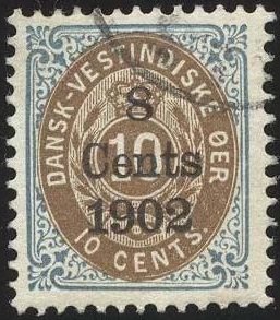 Stamp, Numeral type surcharged, Danish West Indies,  , Crowns and Coronets, Numbers