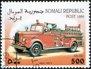 Stamp, Mack 1950, Cinderellas,  , Cars, Fire-brigade