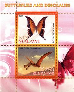 Mini Sheet, Butterflies and Dinosaurs, Cinderellas,  , Animals (Fauna), Butterflies, Dinosaurs