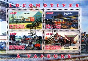 Mini Sheet, Locomotives, Cinderellas,  , Locomotives, Railways