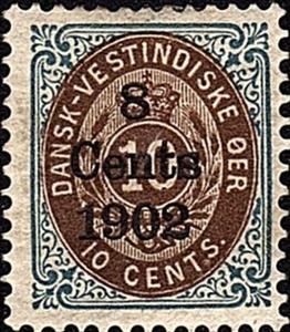 Stamp, Numeral type surcharged, Danish West Indies,  , Crowns and Coronets, Numbers