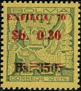 Stamp, Gate of the Sun - double surcharged, Bolivia,  