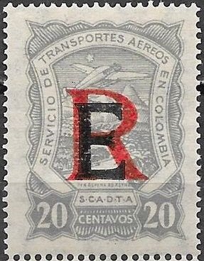 Stamp, Seaplane over Magdalena River "E", Colombia,  , Aircraft, Landscapes, Rivers, Volcanos