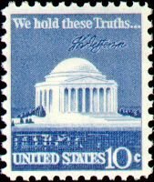 Stamp, Jefferson Memorial and Signature, United States of America,  