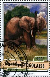 Stamp, Loxodonta cyclotis, Cinderellas,  , Animals (Fauna), Elephants