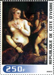 Stamp, Venus wih a Mirror c.1555, Cinderellas,  , Nudes, Paintings