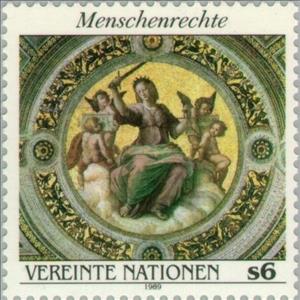 Stamp, Justice (1511), fresco by Raphael, UNO Vienna,  , Art, Frescos, Human Rights