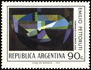Stamp, "Homenaje a la Gruta Azur" by Emilio Pettoruti, Argentina,  , Art, Painters, Paintings