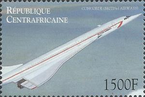 Stamp, Concorde (British Airways), Central African Republic,  , Aircraft, Airlines, Aviation