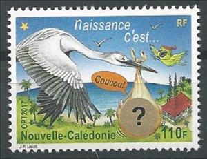 Stamp, Greetings : Birth Announcements (Star In Upper Left), New Caledonia,  , Birds, Greetings