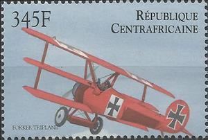 Stamp, Fokker Dr.I Triplane, Central African Republic,  , Aircraft, Aviation