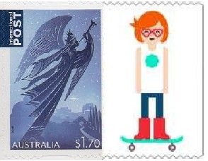 Stamp, Angel, Australia,  , Angels, Christian, Christmas, Musical Instruments, Religion