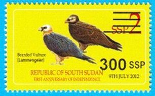 2017 Surcharges on 2012 Birds of South Sudan Stamp