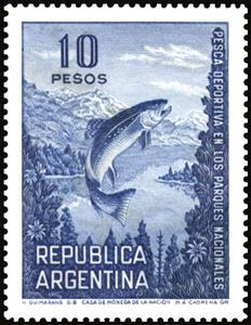 Stamp, Brown Trout (Salmo trutta), Argentina,  , Animals (Fauna), Fishes, National Parks, Rivers