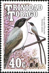 Stamp, Fork-tailed flycatcher (Tyrannus savana), Trinidad and Tobago,  , Animals (Fauna), Birds