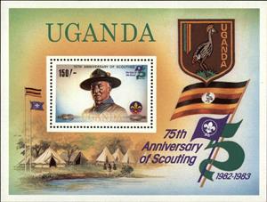 Souvenir Sheet, The 75th Anniversary of Boy Scout Movement, Uganda,  , Anniversaries and Jubilees, Scouting