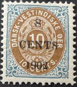 Stamp, Numeral type surcharged, Danish West Indies,  , Crowns and Coronets, Numbers
