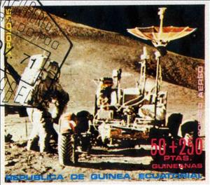 Stamp, Moon car, Equatorial Guinea,  , Astronauts, Moon Landing, People, Space Traveling