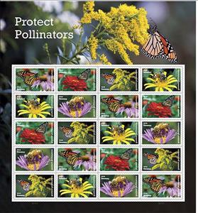 Mini Sheet, Protect Pollinators PANE, United States of America,  , Animals (Fauna), Bees, Butterflies, Environment Protection, Flowers, Insects, Plants (Flora)
