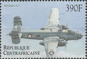 Stamp, North American B-25 "Mitchell", Central African Republic,  , Air Forces, Aircraft, Aviation