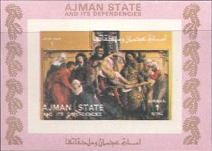 Souvenir Sheet, Descent from the Cross by Rogier van de Weide, Ajman,  , Paintings, Religion