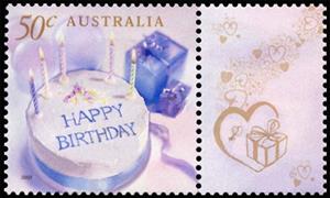 Stamp, Cake & Present, Australia,  , Anniversaries and Jubilees, Presents / Gifts