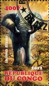 Stamp, Loxodonta Africana, Cinderellas,  , Animals (Fauna), Elephants