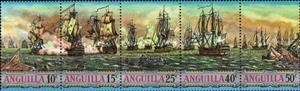 Se-tenant, Magnanime and Aimable in Battle, Anguilla,  , Naval Battles, Sailing Ships, Ships