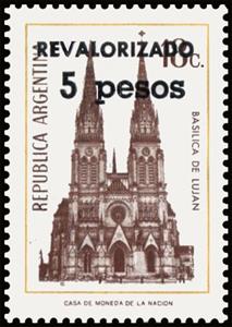 Stamp, Basilica de Lujan, surcharged, Argentina,  , Architecture, Buildings, Churches - Cathedrals - Basilicas - Chapels