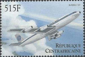 Stamp, Boeing 707, Central African Republic,  , Aircraft, Airlines, Aviation