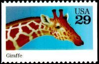 Stamp, Giraffe (Giraffa camelopardalis), United States of America,  , Giraffes, Animals (Fauna)