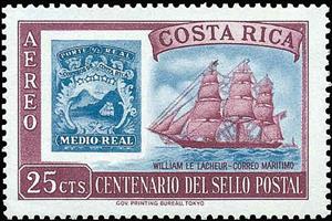 Stamp, Stamp of 1863 and Packet “Monarch”, Costa Rica,  , Sailing Ships, Stamps