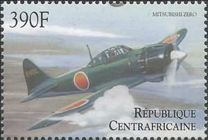 Stamp, Mitsubishi A6M "Zero", Central African Republic,  , Air Forces, Aircraft, Aviation