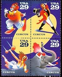 Se-tenant, Circus Block of 4, United States of America,  