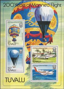 Souvenir Sheet, 200 Years of Manned Flight, Tuvalu,  , Air Balloons, Aircraft, Anniversaries and Jubilees, Aviation