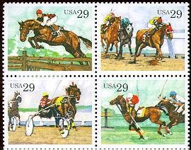 Stamp, Sporting Horses Block of 4, United States of America,  , Horses