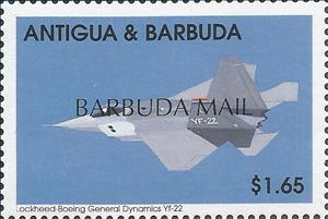 Stamp, Lockheed-Boeing-General Dynamics YF-22, Barbuda,  , Air Forces, Aircraft, Aviation
