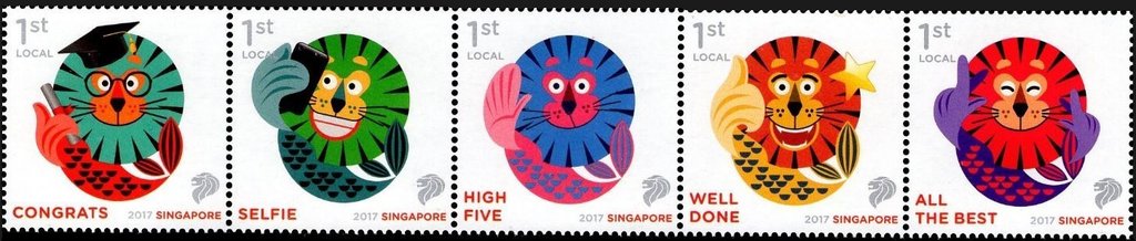 Se-tenant, Greetings from the Merlion, Singapore,  , Greetings, Mascots