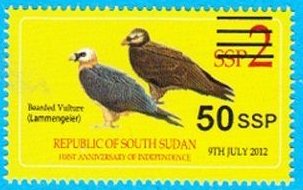 2017 Surcharges on 2012 Birds of South Sudan Stamp